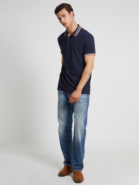 Polo Guess Bleu Avec Logo Sur Le Devant