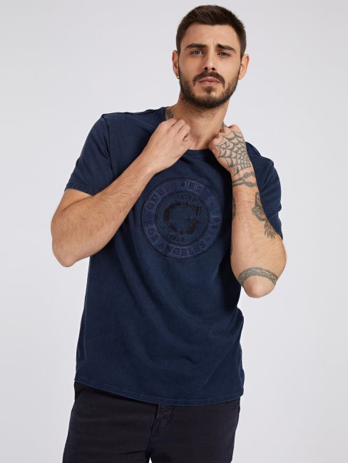 Tee Shirt Guess Bleu à Logo Sur Le Devant