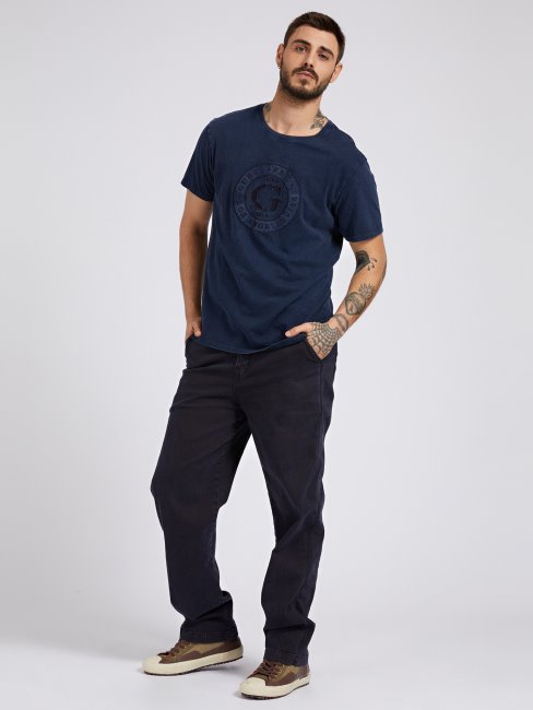 Tee Shirt Guess Bleu à Logo Sur Le Devant