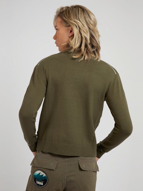 Pull Col Rond En Coton Stretch Vert Guess