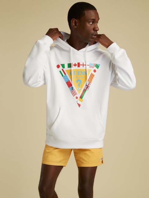 Sweat Logo Drapeau Guess Blanc