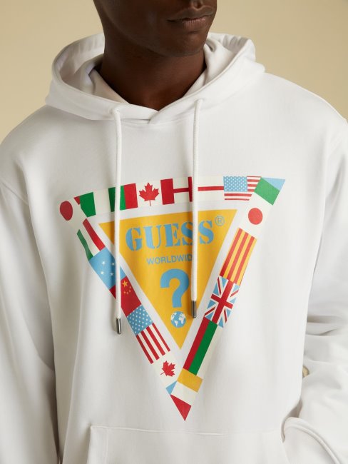 Sweat Logo Drapeau Guess Blanc