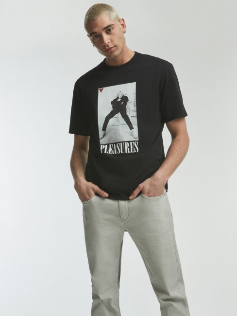 T-shirt Noir Imprimé Sur Le Devant Guess