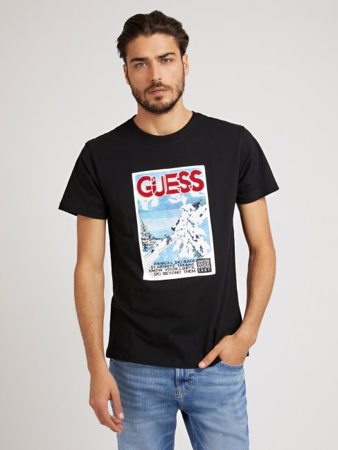 T-shirt Imprimé Devant Guess Noir