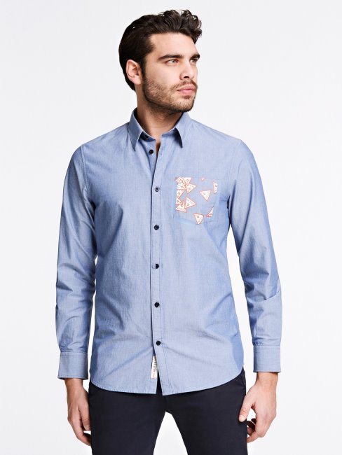 Tee Shirt Guess Bleu Clair Avec Logo Triangle