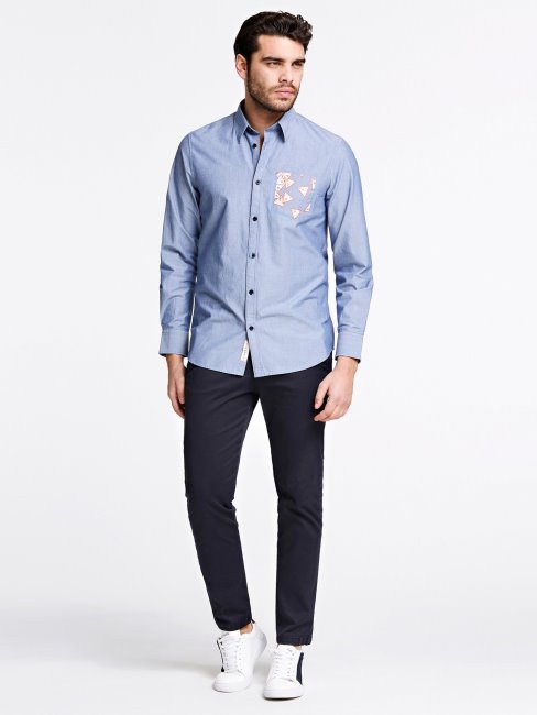 Tee Shirt Guess Bleu Clair Avec Logo Triangle