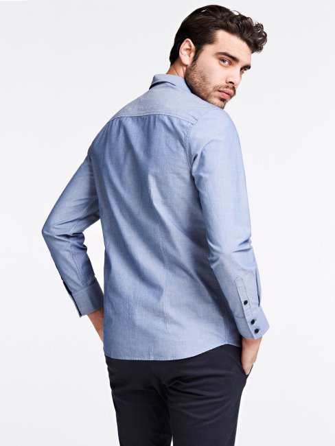 Tee Shirt Guess Bleu Clair Avec Logo Triangle