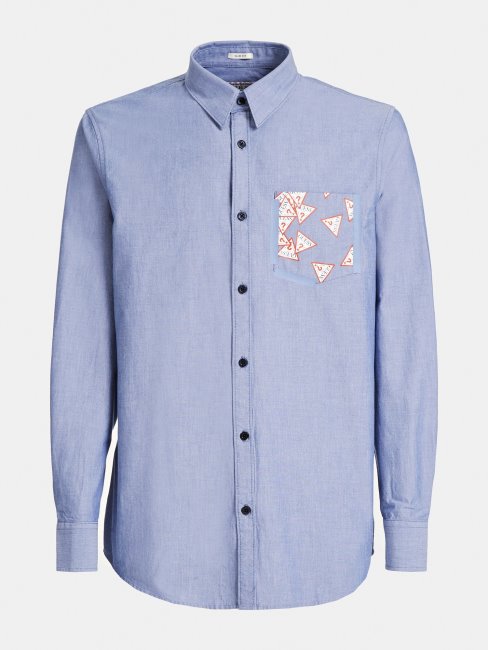 Tee Shirt Guess Bleu Clair Avec Logo Triangle