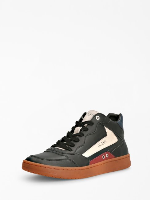 Paniers Montantes Guess Pesaro En Cuir Véritable Noir