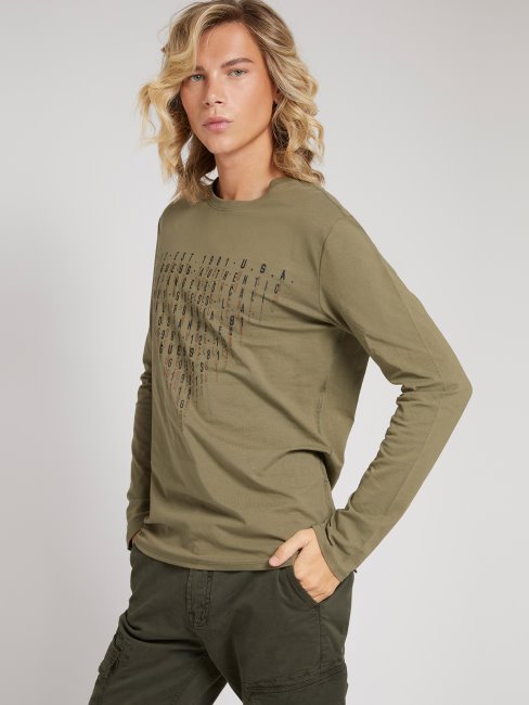 T-shirt Guess Vert Imprimé Sur Le Devant