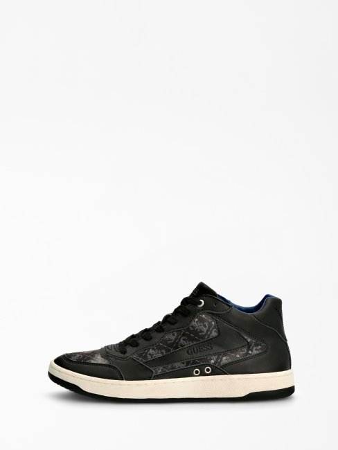 Guess Baskets Montantes En Cuir Véritable Pesaro Noir