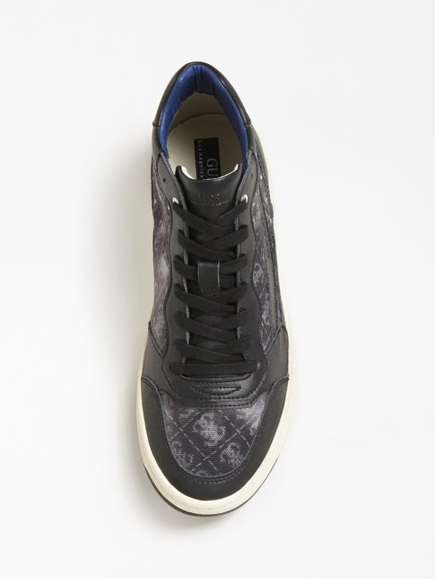 Guess Baskets Montantes En Cuir Véritable Pesaro Noir