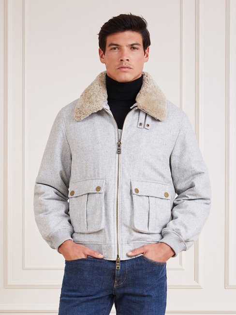 Bomber En Laine Mélangée Marciano Guess Blanc