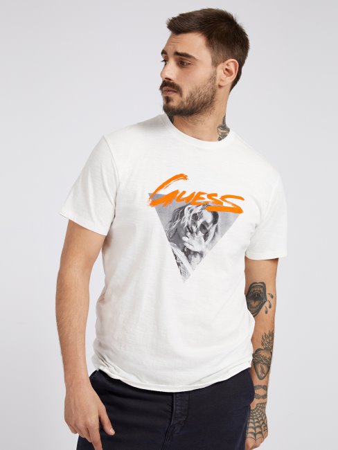 T-shirt Devant Imprimé Blanc Guess