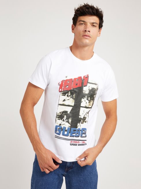 T-shirt Blanc Imprimé Sur Le Devant Guess