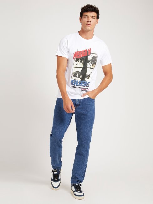 T-shirt Blanc Imprimé Sur Le Devant Guess