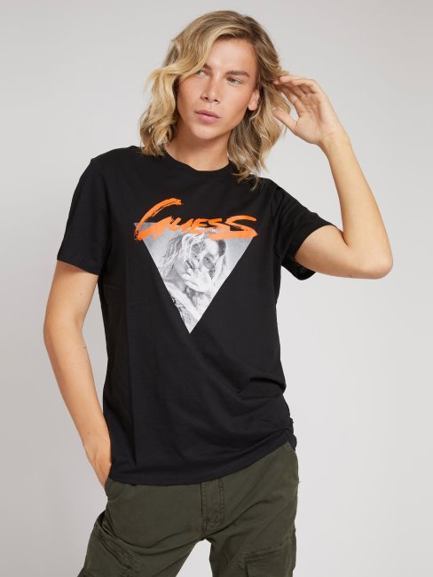 T-shirt Imprimé Devant Guess Noir