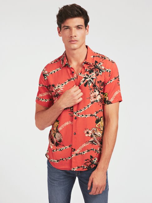Chemise Rouge à Imprimé All-over Multi Guess
