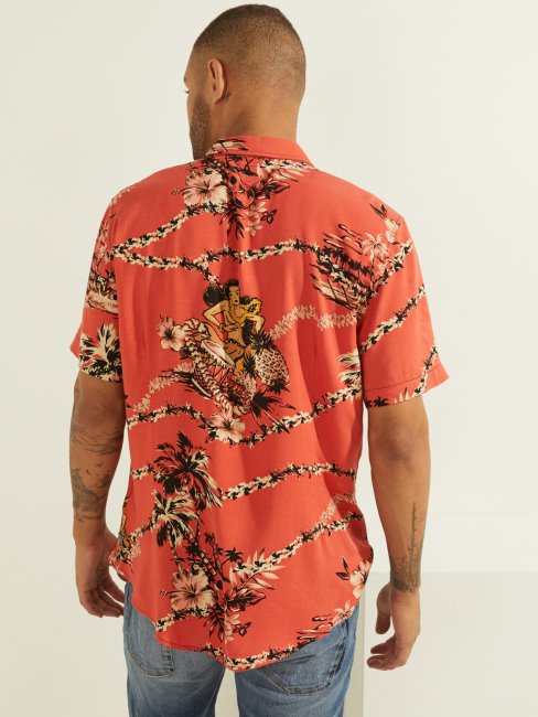 Chemise Rouge à Imprimé All-over Multi Guess