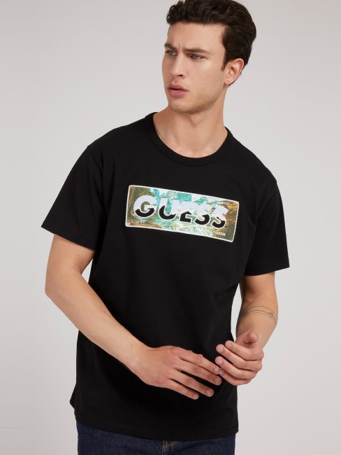 T-shirt Guess Imprimé Devant Noir Nouvelle Tendance