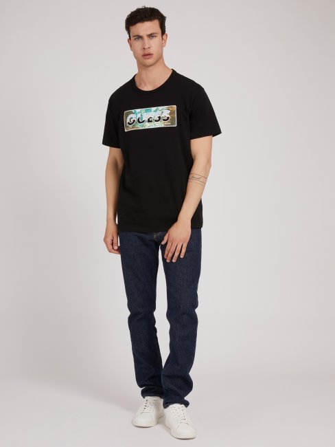 T-shirt Guess Imprimé Devant Noir Nouvelle Tendance