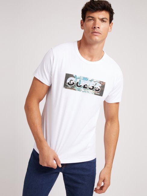 T-shirt Guess Blanc Imprimé Sur Le Devant