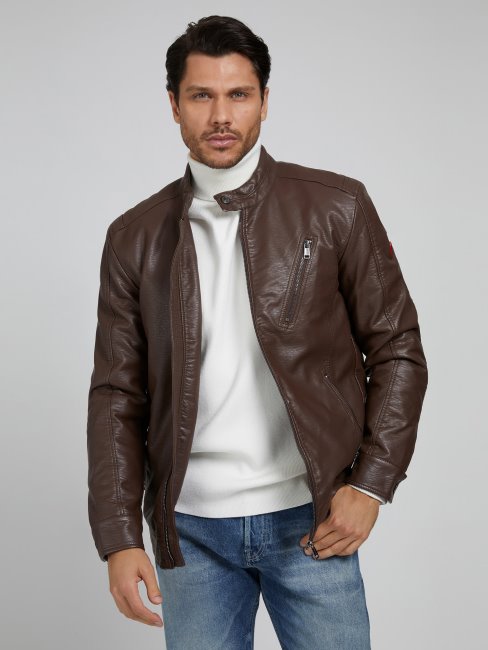 Veste Motard Imitation Cuir Marron Guess
