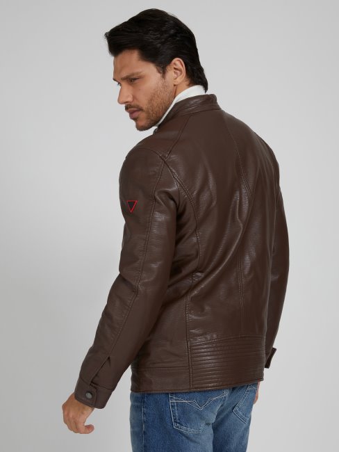 Veste Motard Imitation Cuir Marron Guess