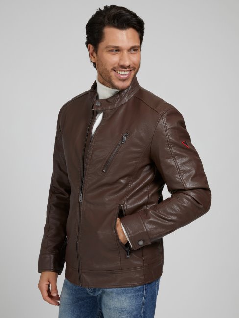 Veste Motard Imitation Cuir Marron Guess