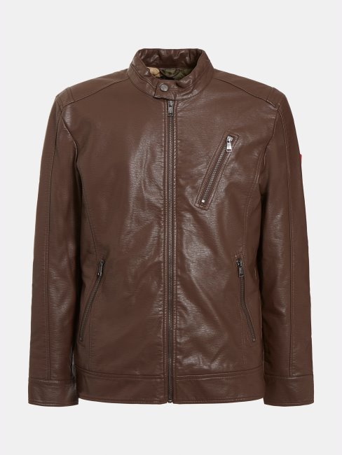 Veste Motard Imitation Cuir Marron Guess