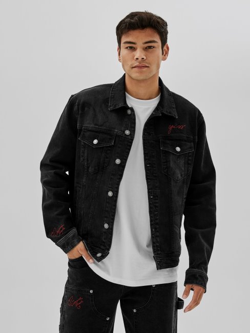 Veste En Jean Slim Imprimé à L'arrière Guess Noir