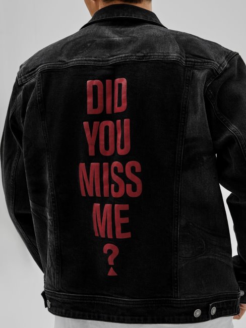 Veste En Jean Slim Imprimé à L'arrière Guess Noir