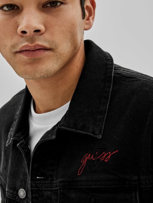 Veste En Jean Slim Imprimé à L'arrière Guess Noir