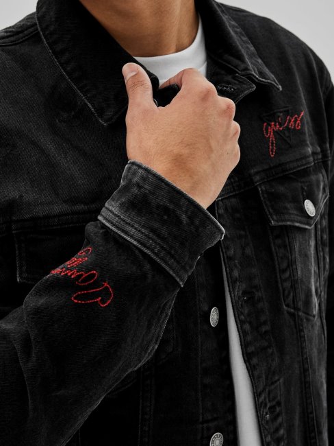 Veste En Jean Slim Imprimé à L'arrière Guess Noir