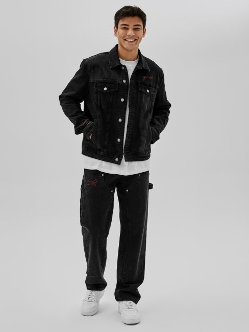 Veste En Jean Slim Imprimé à L'arrière Guess Noir