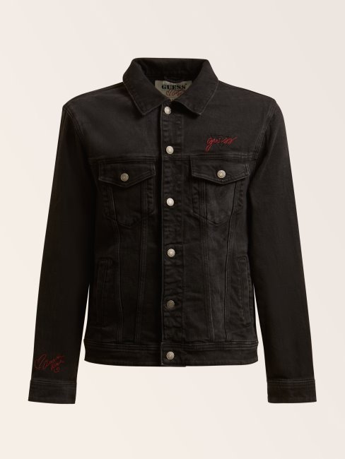 Veste En Jean Slim Imprimé à L'arrière Guess Noir