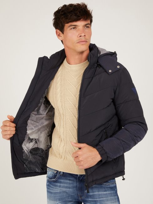 Doudoune Bleue Avec Capuche Guess