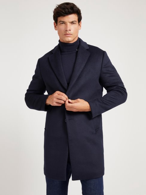 Guess Manteau Bleu Multi Laine Mélangée