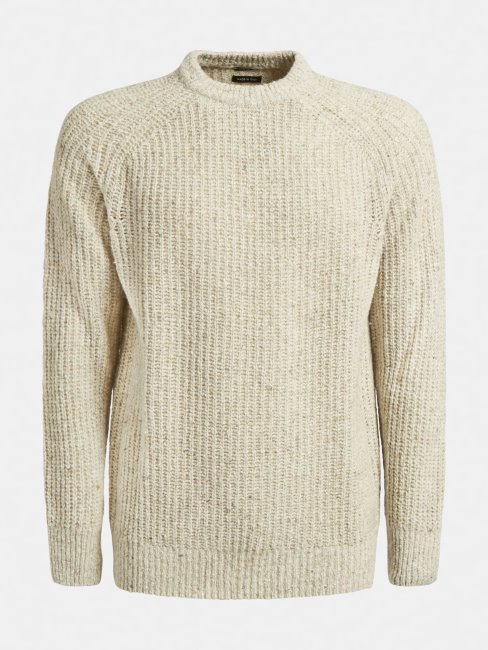 Pull En Laine Côtelée Crème Guess