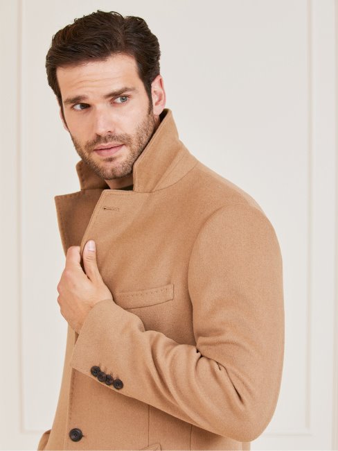 Manteau Beige En Laine Mélangée Guess Marciano