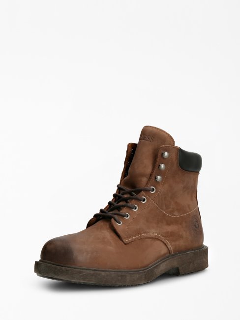 Laion Bottine En Cuir Véritable Marron Guess