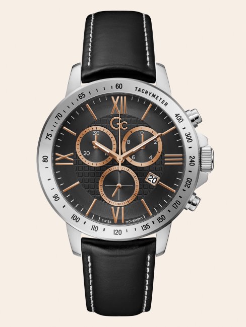 Montre Chronographe Guess En Cuir Véritable Noir Gc