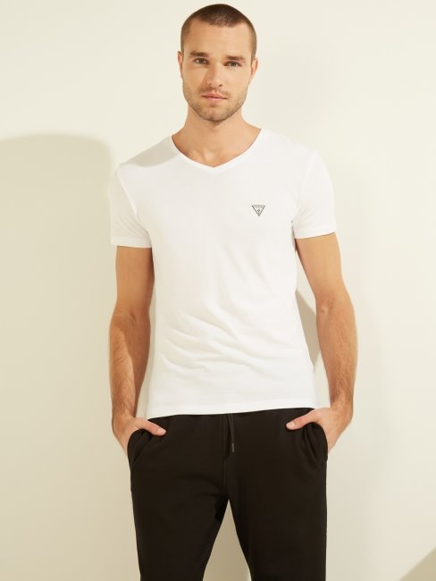 Tee Shirt Guess Triangle Logo Blanc Nouvelle Tendance