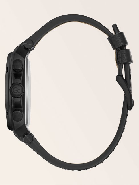 Gc Montre Chronographe En Cuir Véritable Guess Noir