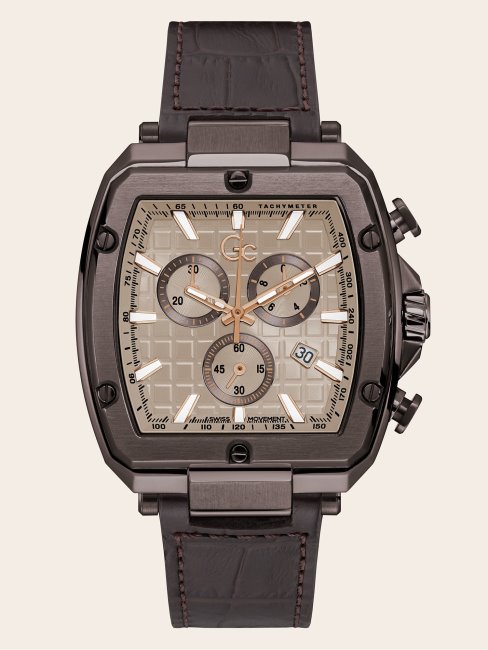 Montre Chronographe Guess En Cuir Marron Gc