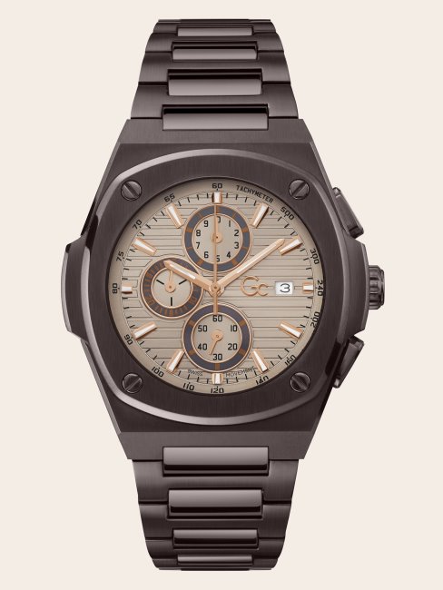 Montre Chronographe En Acier Guess Gc Marron
