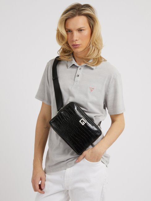 Sac à Bandoulière Guess Calabria Noir Imprimé Croco