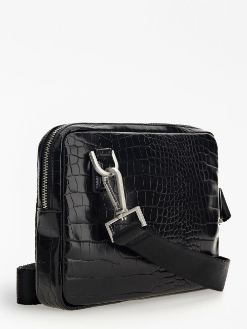 Sac à Bandoulière Guess Calabria Noir Imprimé Croco