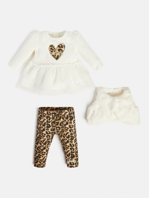 Legging T-shirt Gilet En Fausse Fourrure Guess Blanc