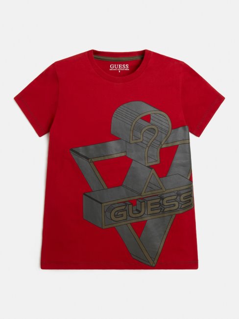 Tee Shirt Guess Rouge Avec Logo Sur Le Devant